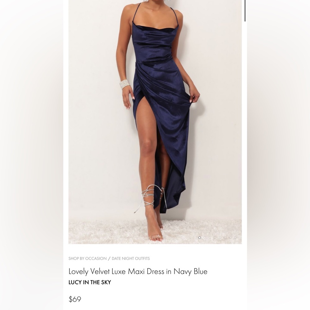 Lovely Velvet Luxe Maxi Dress in Navy Blue size M